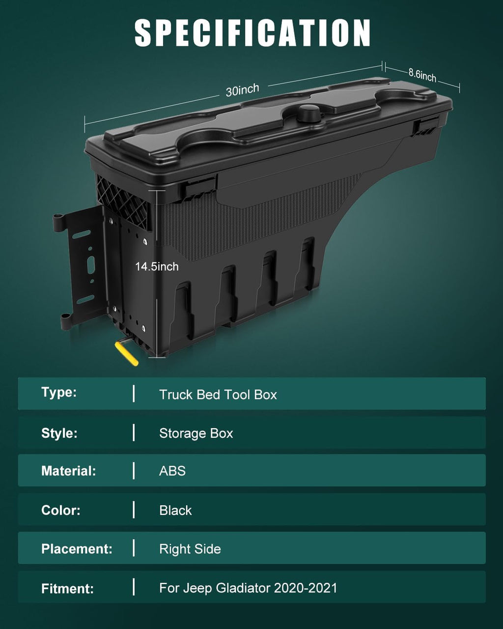 SCITOO Truck Bed Tool Box for Jeep Gladiator 2020-2023,Multi-Compartment Dividers Organized Storage,Heavy Duty & No-Drill Installation Right Passenger Side