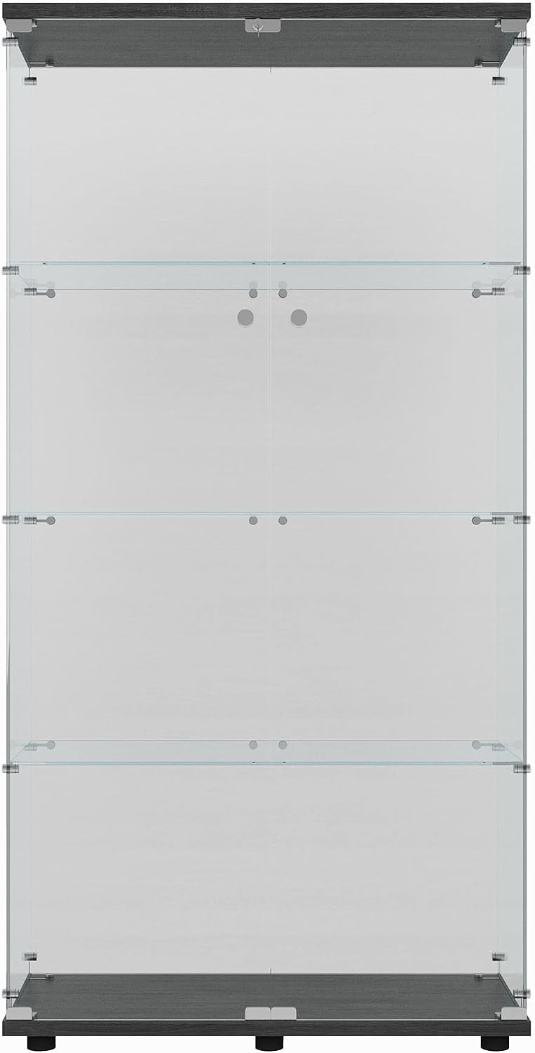 64.69' Tall Tempered Glass Display Cabinet with LED Lights, Curio Cabinet with 4 Shelves with 2 Door, Quick-Install Style Floor Standing Bookshelf File Cabinet for Living Room Office