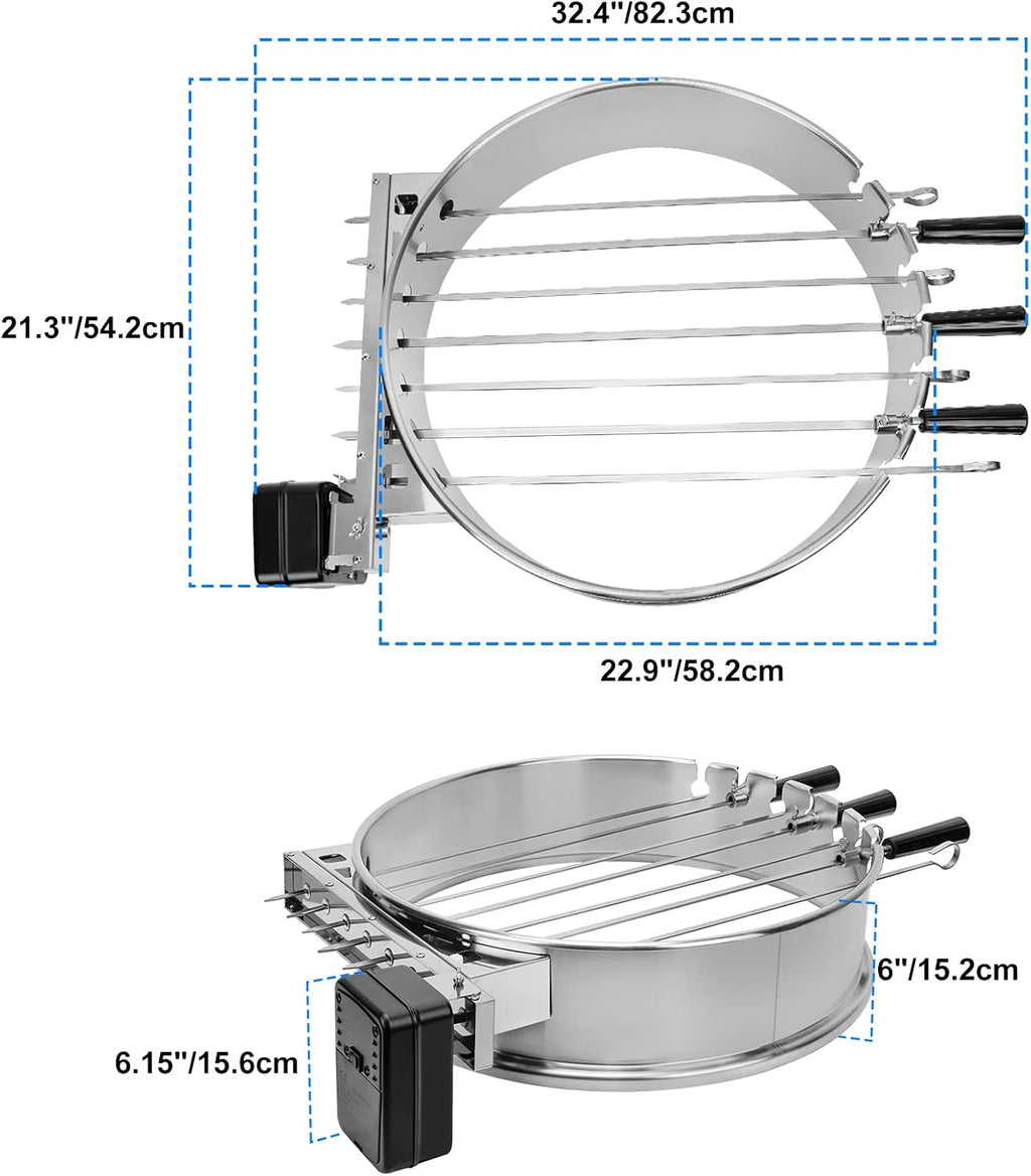 only fire Shish Kabob Set with Stainless Steel Ring, Automatic Skewers Turner for Weber 22' Kettle and Other Similar Kettle Grills