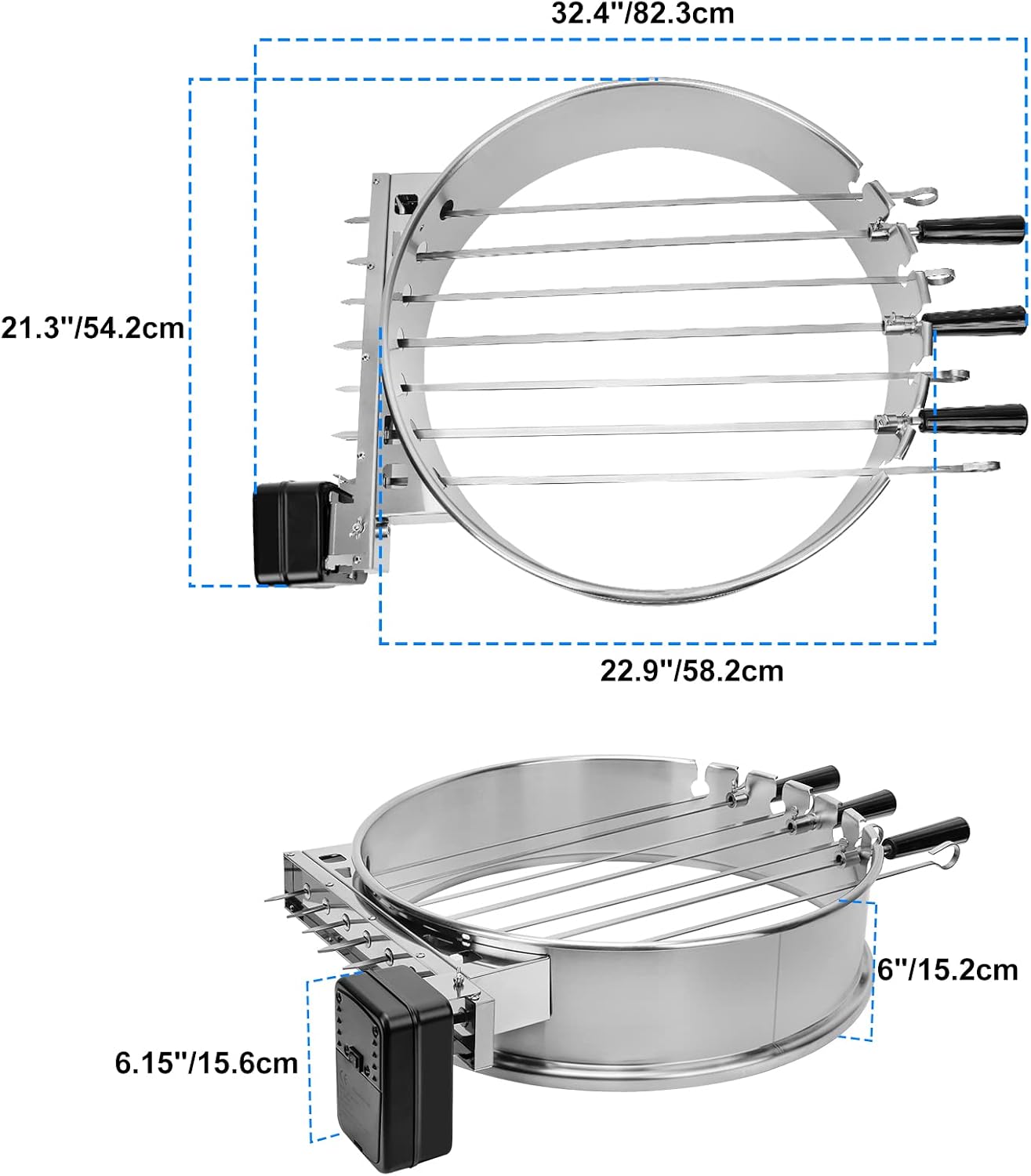 only fire Shish Kabob Set with Stainless Steel Ring, Automatic Skewers Turner for Weber 22' Kettle and Other Similar Kettle Grills