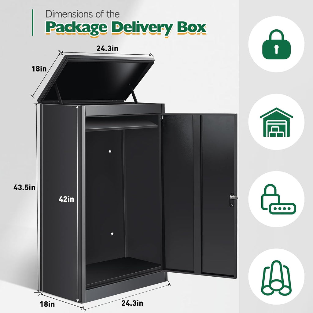 43.5Inch Express Package Delivery Box for Outside, Ultra Large Parcel Drop Boxes with Lock Made of Automotive Steel, Waterproof Anti-Theft Parcel Drop Box with Secure Storage for Home Business