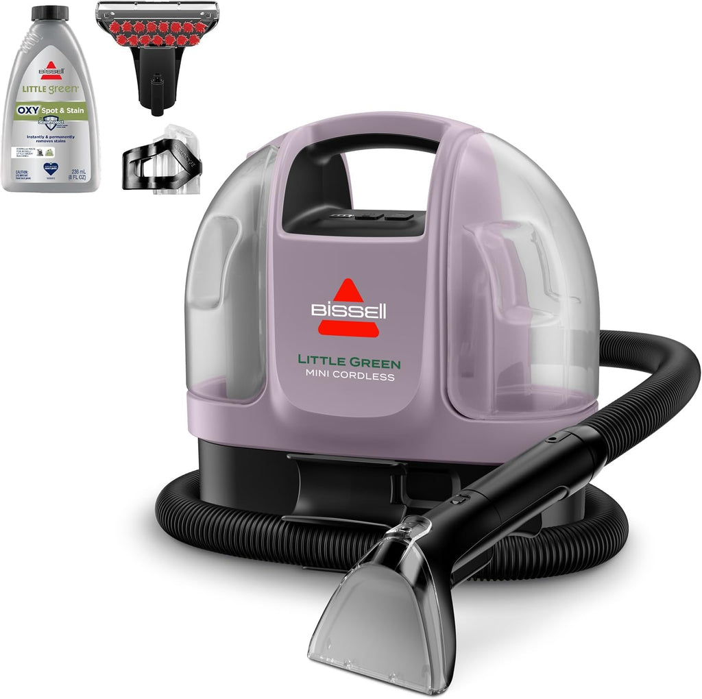 BISSELL Little Green Mini Cordless Portable Carpet and Upholstery Deep Cleaner, Car/Auto Detailer, with HydroRinse Self-Cleaning Tool and 4' Tough Stain Tool, Limited Edition Color Dusk Pink, 4015F