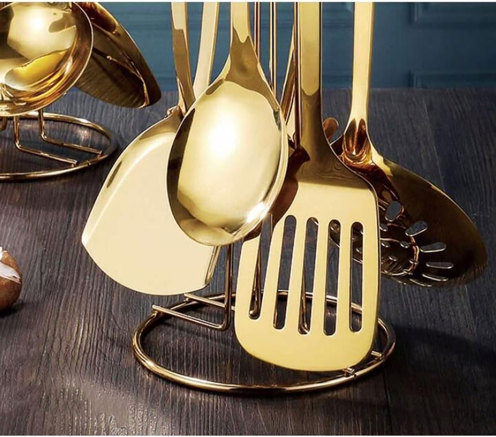 Stainless Steel Cooking Utensils Spoons Spatulas Kitchen Cookware Bakeware Gadgets Tools 7 Pieces Sets(Rot)