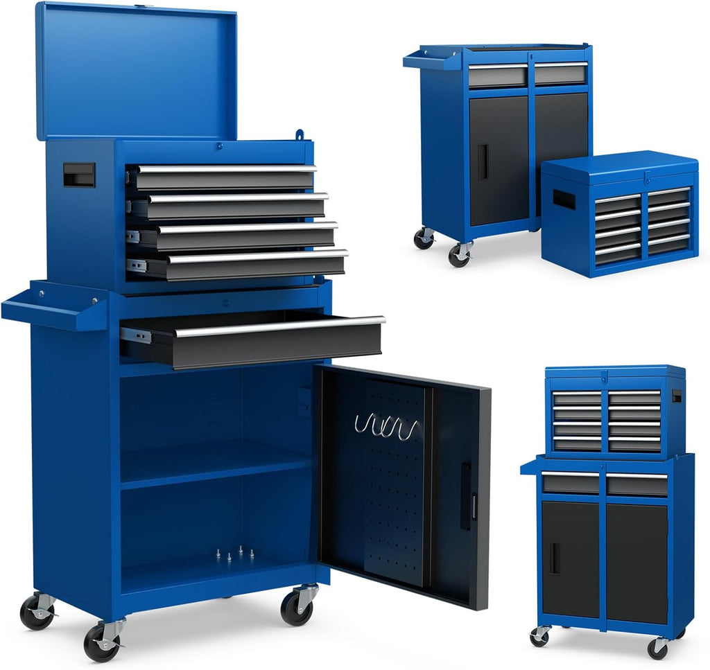S AFSTAR 5-Drawer Rolling Tool Chest, Tool Storage Cabinet with Lockable Wheels, Adjustable Shelf & Anti-Slip Liner, Detachable Tool Box Organizer, Rolling Tool Cabinet for Garage Workshop (Blue)