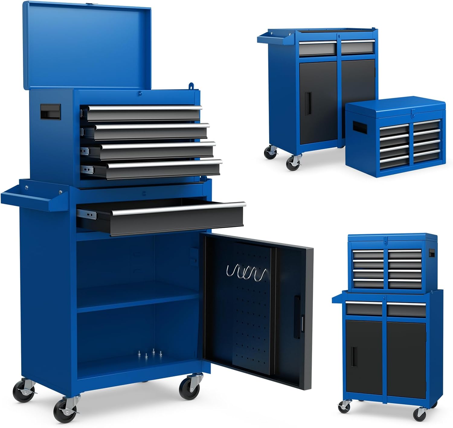Rolling Tool Chest, 5-Drawer Tool Storage Cabinet with Wheels, Adjustable Shelf & Anti-Slip Liner, Tool Box Organizer for Garage, Warehouse & Workshop (Blue+Black)