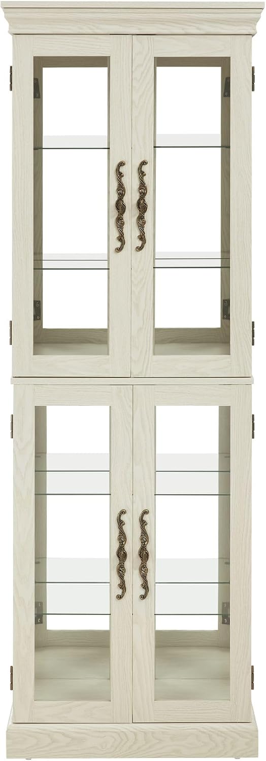 71' Lighted Curio Cabinet with 6 Adjustable Shelves, Vintage Glass Display Case, Tempered Glass Doors, Tall Wine Bar Cabinet for Living Room Liquor Storage, Bulb Included