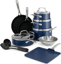 Blue Diamond 14 Piece Nonstick Cookware Set & 11' Griddle Pan, Diamond Ceramic Pots & Pans, Dishwasher & Metal Utensil Safe, Non Toxic PFAS-Free, Kitchen Cooking Sauce & Saute Pans, Oven 600F, Blue