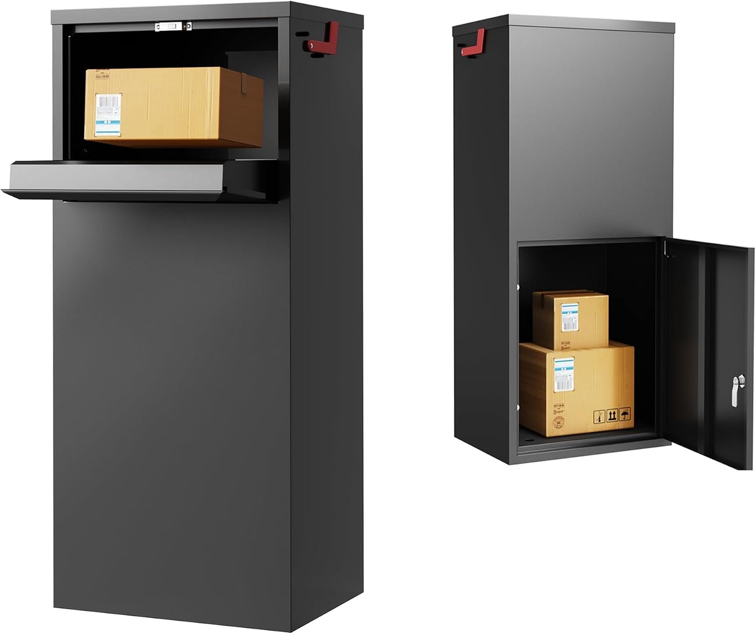 Merapi Package Delivery Box for Outside, 43.3' x 18.3' x 14.0' Cold-Rolled Steel Delivery Box for Packages, Anti-Theft Lockable Parcel Drop Boxes for Porch, House, Curbside, Black