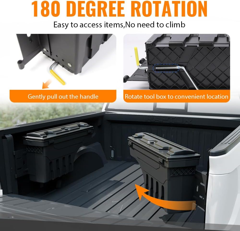 G-PLUS Truck Bed Storage Tool Box Right Passenger Side Compatible with Chevy Silverado/GMC Sierra 1500 2500 3500 1999 2000 2001 2002 2003 2004 2005 2006 2007 Black