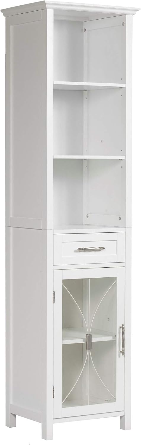 Teamson Home Delaney Wooden Linen Cabinet with Drawer and Open Shelves, White