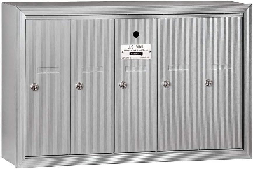 Salsbury Industries Mailbox, Aluminum, Powder Coated, 5 Doors, Surface, 3505ASU - 1 Each