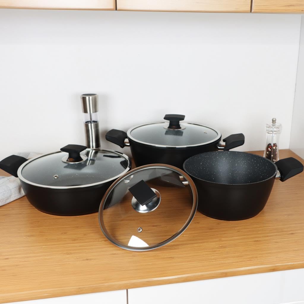 Serenk Pots and Pans Set Stainless Steel, Non Stick, 7 Pieces, Non Toxic Cokware, Induction Cookware, w/Pots & Pans & Saucepans, Cooking Sets Pots and Pans (Granite 7 Pc Set)