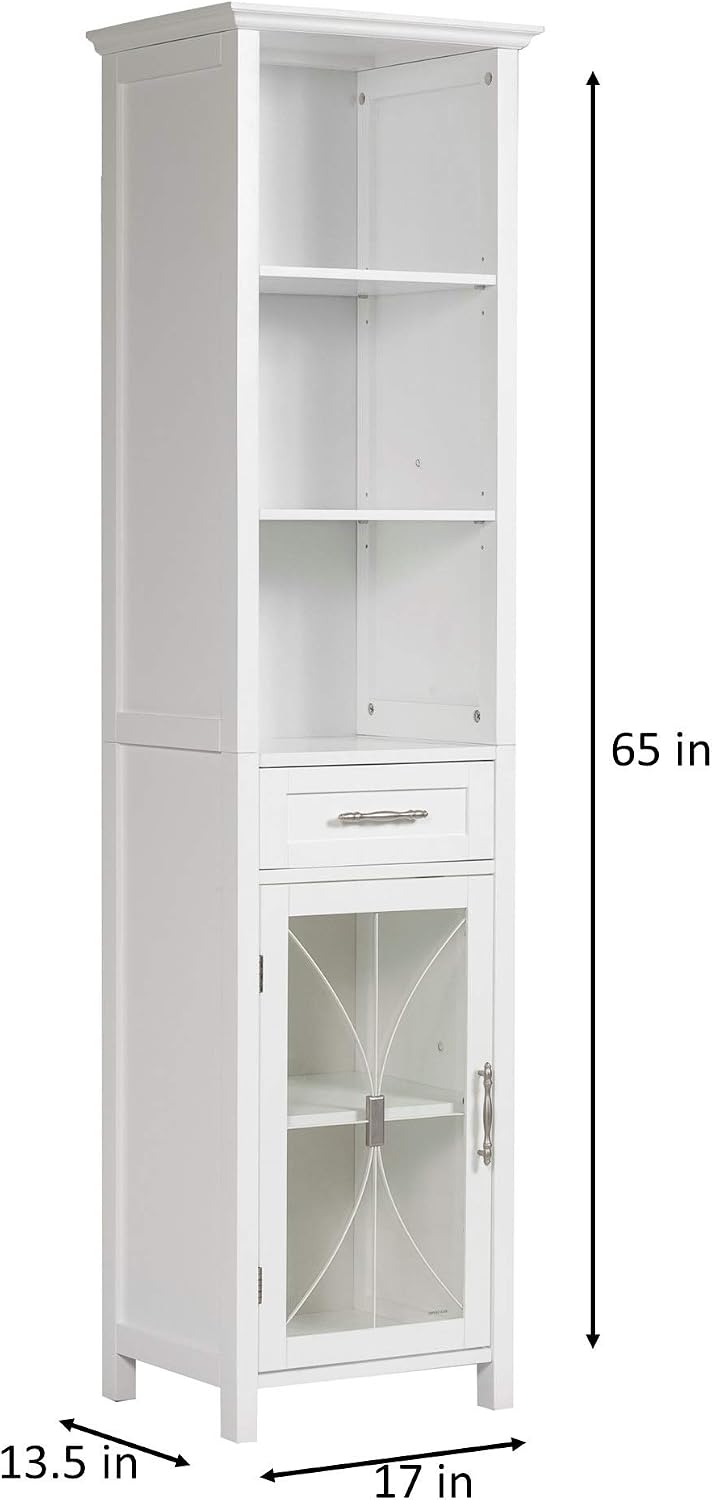 Teamson Home Delaney Wooden Linen Cabinet with Drawer and Open Shelves, White