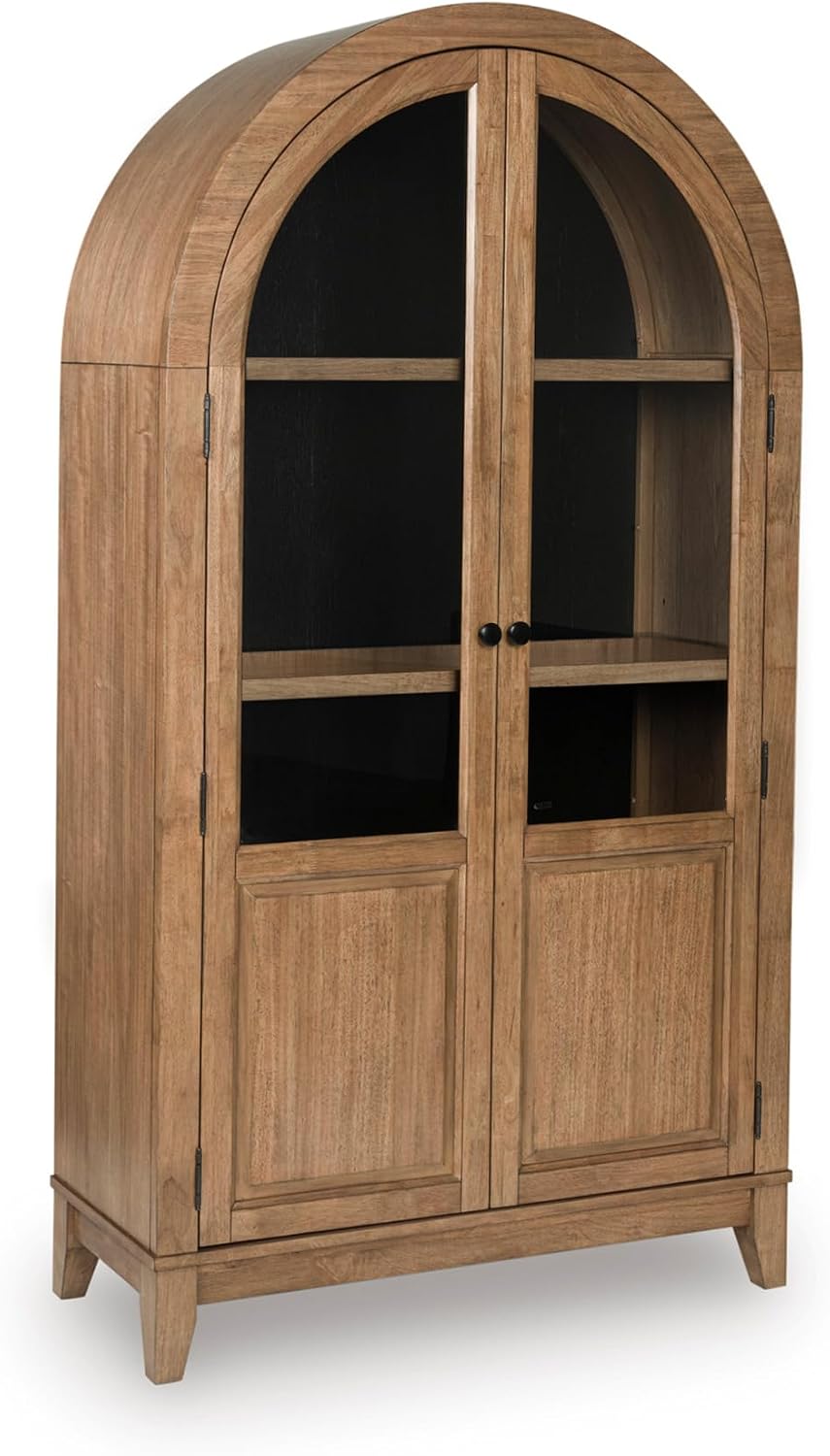 Signature Design by Ashley Dagandale Casual Accent Cabinet with Anti-Tipping and Adjustable Shelf, Light Brown & Black