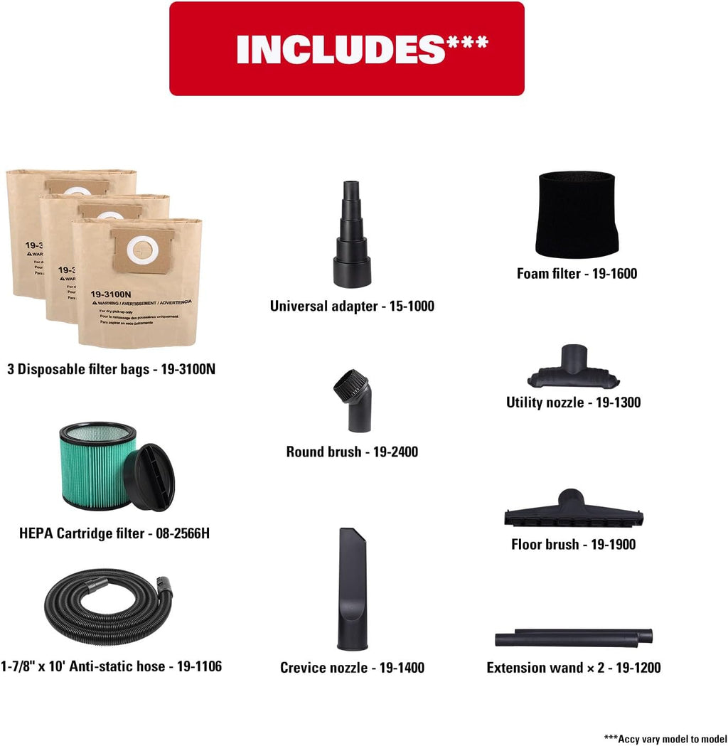 ECOMAX Dust Extractor, Shop Vac, Semi-Auto Filter Clean, 8 Gal 6.5 HP HEPA Wet Dry Vacuum, Anti-Static Hose, Power Tool Take-Off, Dust-Full Indicator, for Woodworking, Workshop and Garage