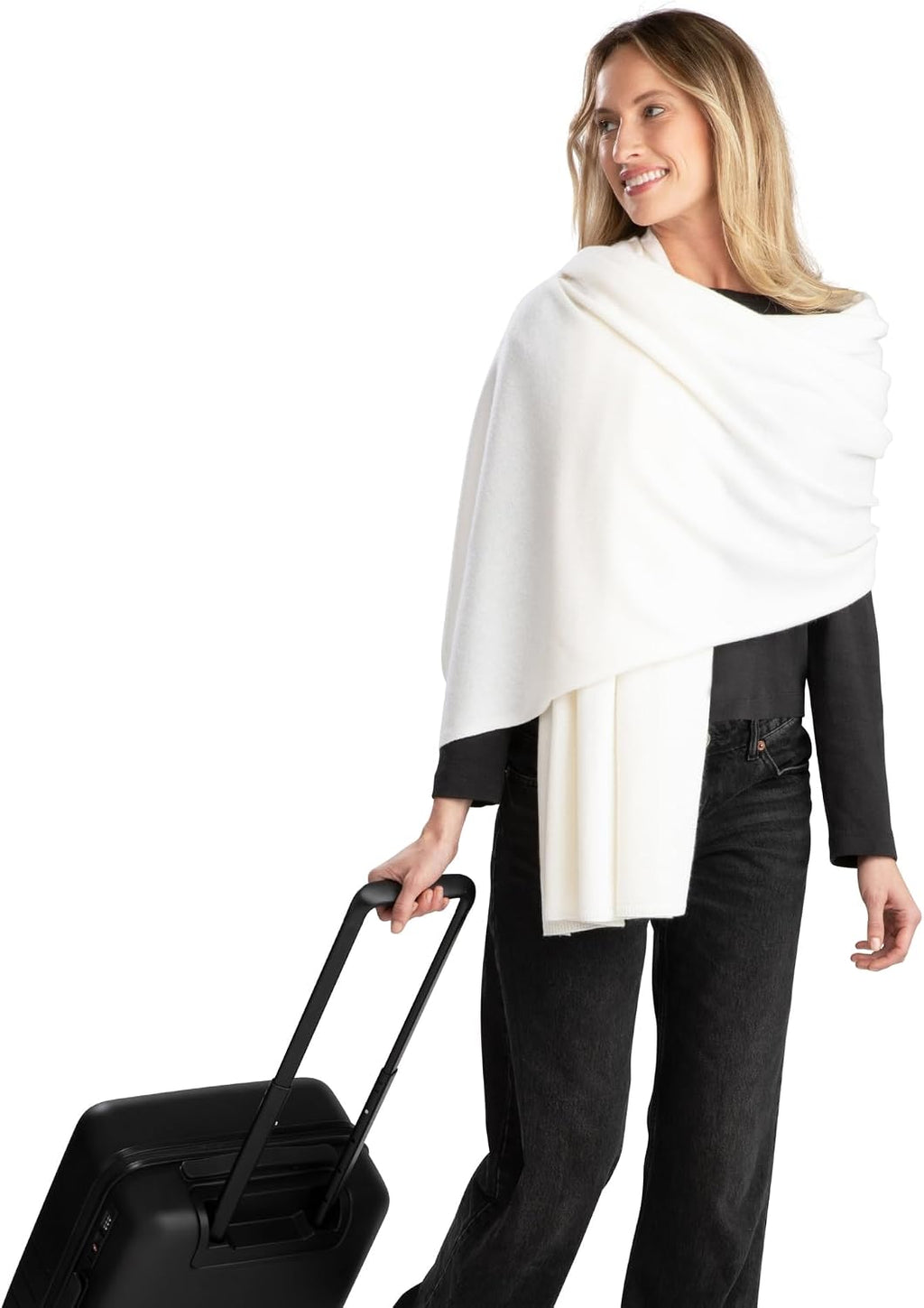 Jet&Bo 100% Pure Cashmere Travel Wrap, Shawl, Scarf & Blanket Ivory, Storage Bag + Gift Box