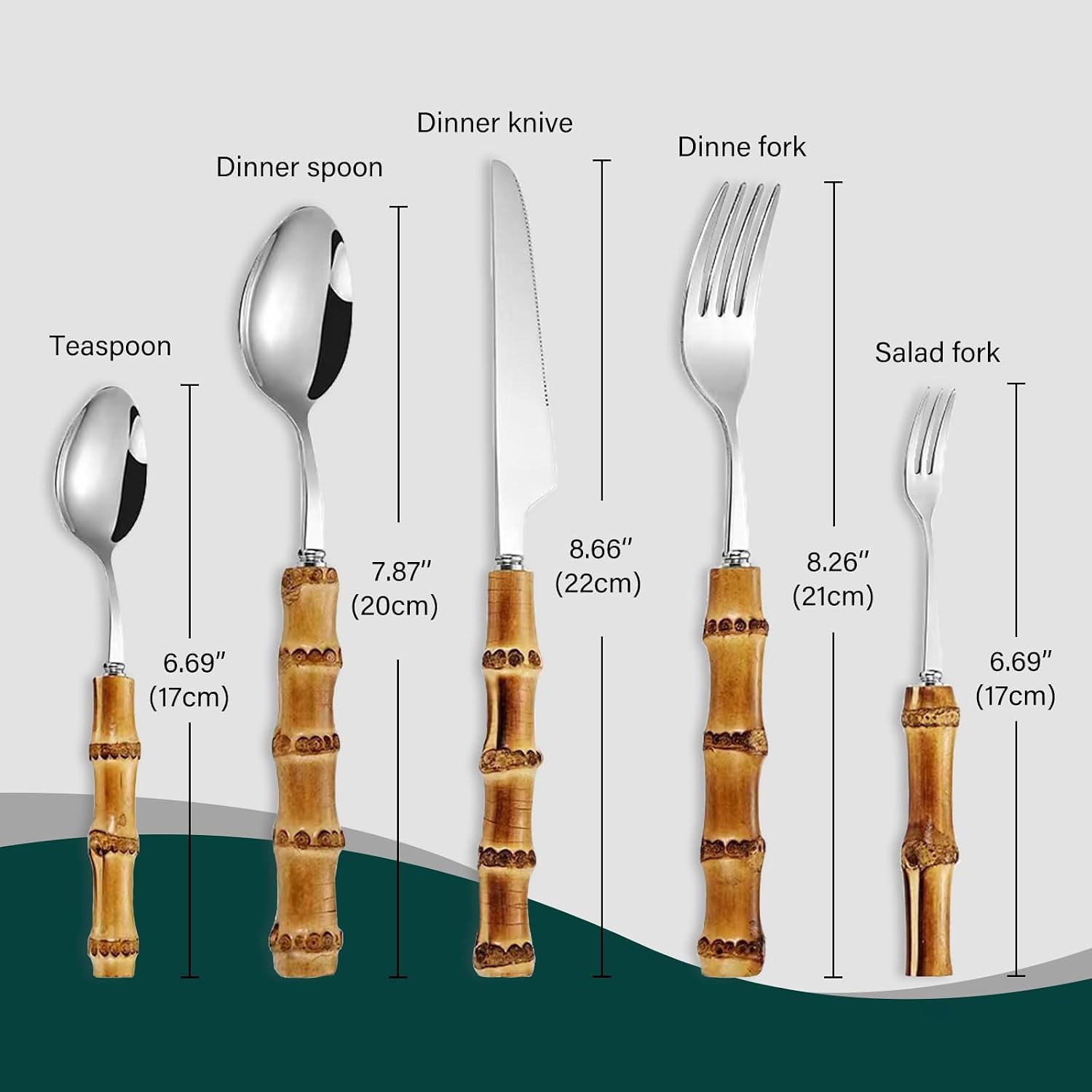 60-Piece Bamboo Handle Silverware Flatware Set for 12 - Premium 18/8 Stainless Steel Cutlery, Dishwasher Safe - Natural Bamboo Design for Wedding Dining