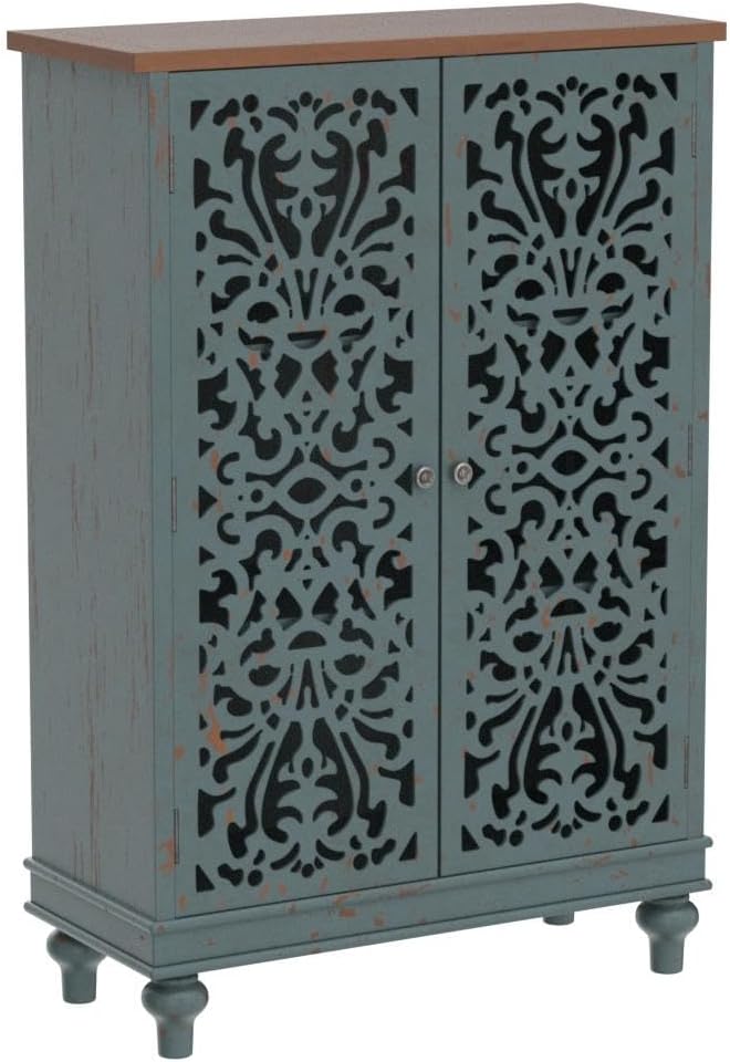 Sophia & William Tall Storage Cabinet 47.4', Decorative 2-Door Tall Accent Cabinet for Living Room, Dining Room, Blue