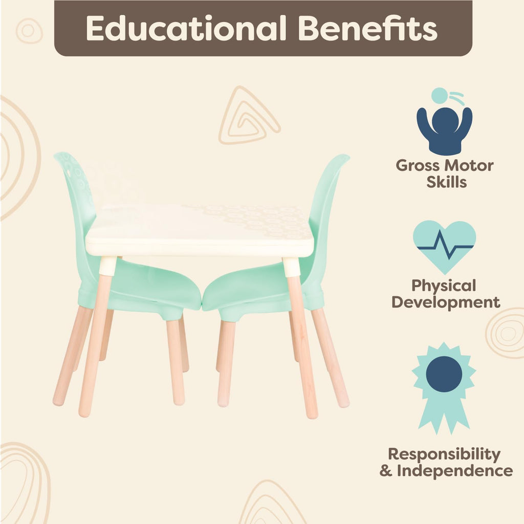 B. toys – Table and Chair Set – Furniture for Toddlers – 1 Craft Table & 2 Chairs – Natural Wooden Legs – Mint – 3+ Years