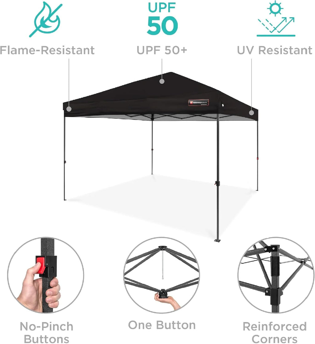 Best Choice Products 10x10ft Pop Up Canopy Tent, Outdoor Shade, 1 Person 1 Minute Set Up, Carry Case, 4 Weight Bags - Black