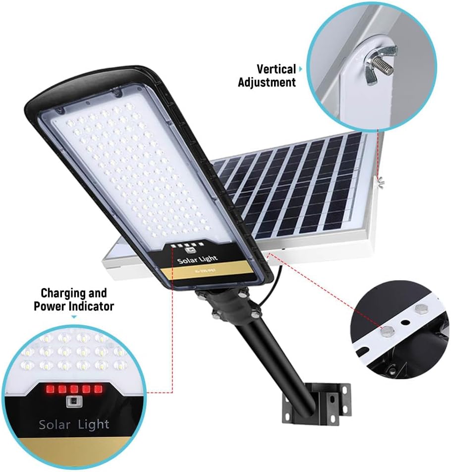 9000 Watt Solar Street Lights Outdoor, Dusk to Dawn IP67 Security Led Flood Light Lamp with Remote Control Mounting Pole and Bracket Garden, Street, Court, Parking Lot