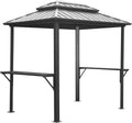 Grill Gazebo 8' × 6', Aluminum BBQ Gazebo Outdoor Metal e with Shelves Serving Tables, Pent Double Roof Hard top Gazebos for Patio Lawn Deck Backyard and G(Grey)