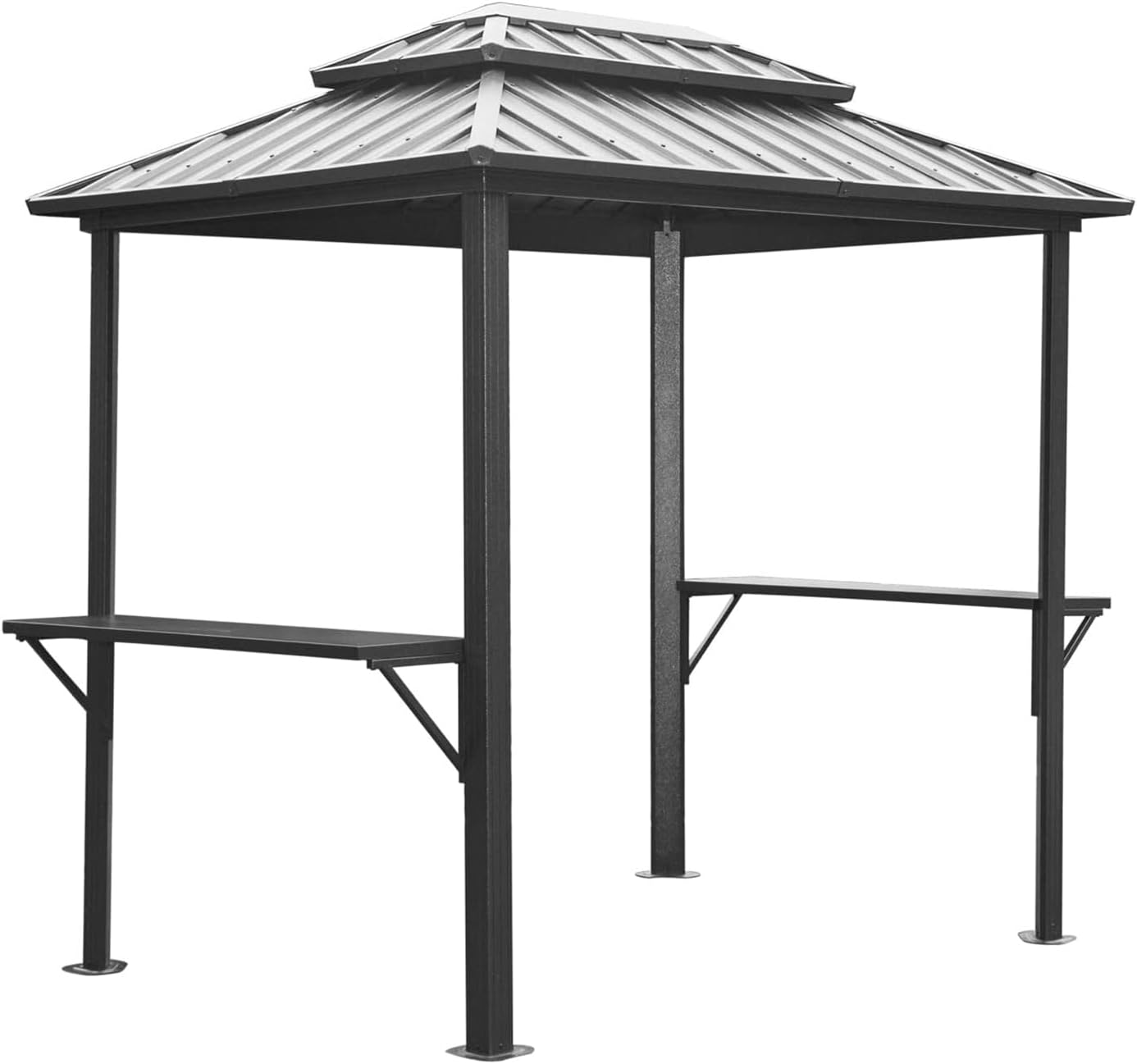Grill Gazebo 8' × 6', Aluminum BBQ Gazebo Outdoor Metal e with Shelves Serving Tables, Pent Double Roof Hard top Gazebos for Patio Lawn Deck Backyard and G(Grey)