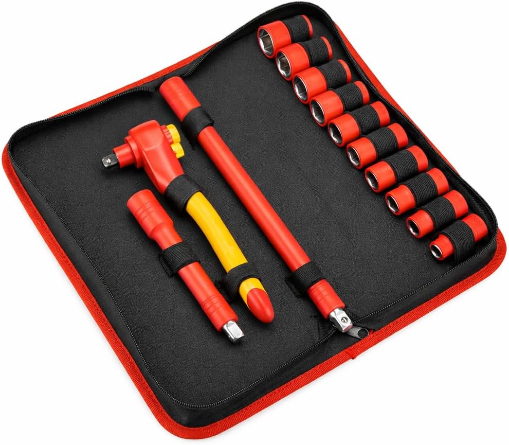 Powerbuilt 13-Piece VDE Tool Set, Insulated Ratchet, Sockets, Extensions, High-Voltage Electrical and Hybrid Vehicles, Home Repair - 642937