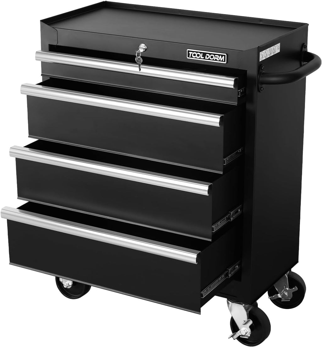 Tool Storage Cabinet/Cart, Metal Tool Cabinet, Rolling Wheel, Ball Bearing Sliders, Black Powder Coating, Suitable for Garage, Warehouse, Workshop (27 x 13 x 34 inches)