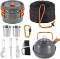 Camping Campfire Utensils, Camping Cookware Kit Outdoor Aluminum Cooking Set for 2 to 3 People Non Stick Folding Pans Backpacking Gear