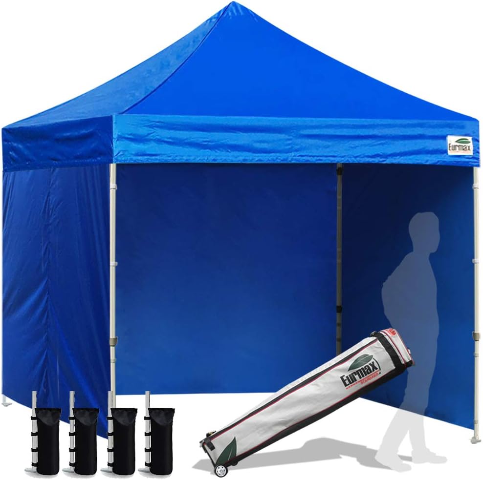 Eurmax USA 8x8 Pop Up Canopy Tent,Commercial Tent with Patented No-Tip Rolling Bag,4 Zippered Removable Walls,UV & Water Resistant Canopy Top,Heavy Duty Outdoor Gazebo,Instant Shelter(Blue)