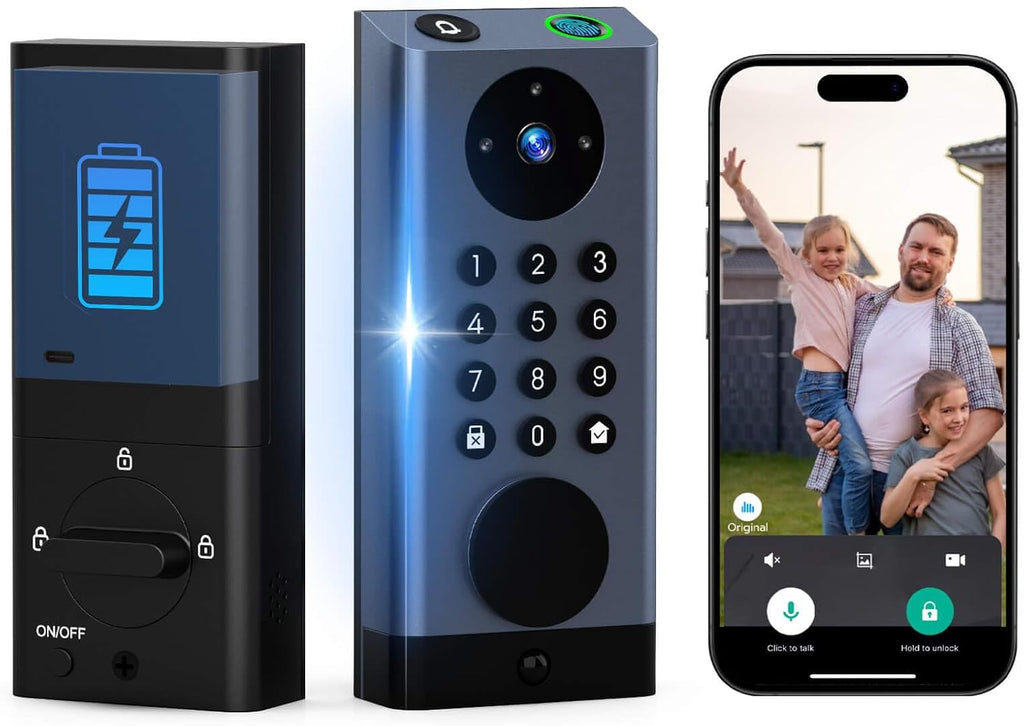 Anweller Smart Door Lock with Camera, WiFi Deadbolt with Video Doorbell, Fingerprint Biometric Electronic Keyless Entry Front Door Lock with Code Keypad for Exterior Doors, 10000mAh Battery
