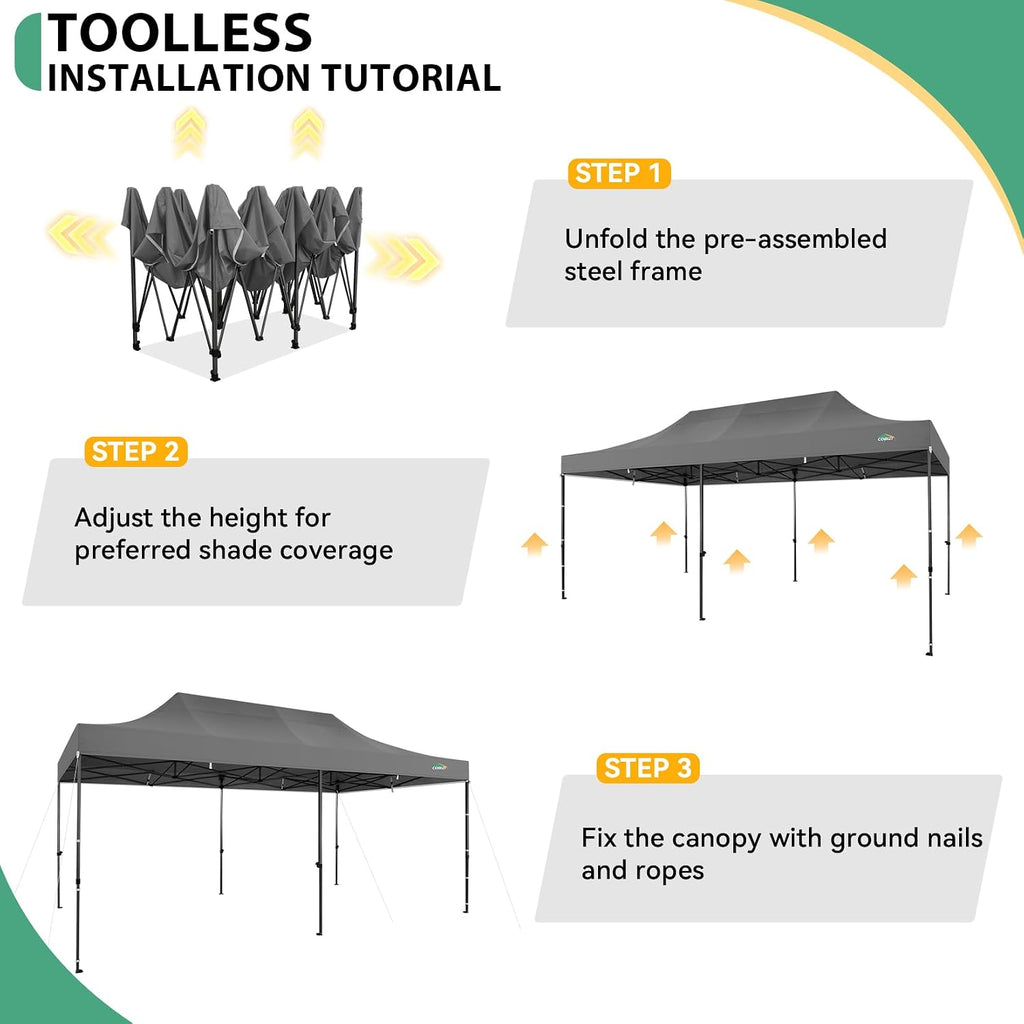 COBIZI 10x20 Pop up Canopy Tent Heavy Duty with 6 Sidewalls, Easy Set-up Commercial Outdoor Party Tents, 100% Waterproof Wedding Gazebo, 3 Height Adjustable with Wheeled Bag,Gray