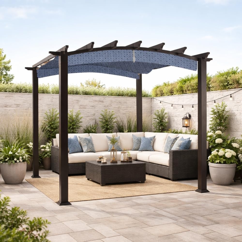 Garden Winds Replacement Canopy for The Hampton Bay Arched Pergola - Standard 350 - Midnight Trellis