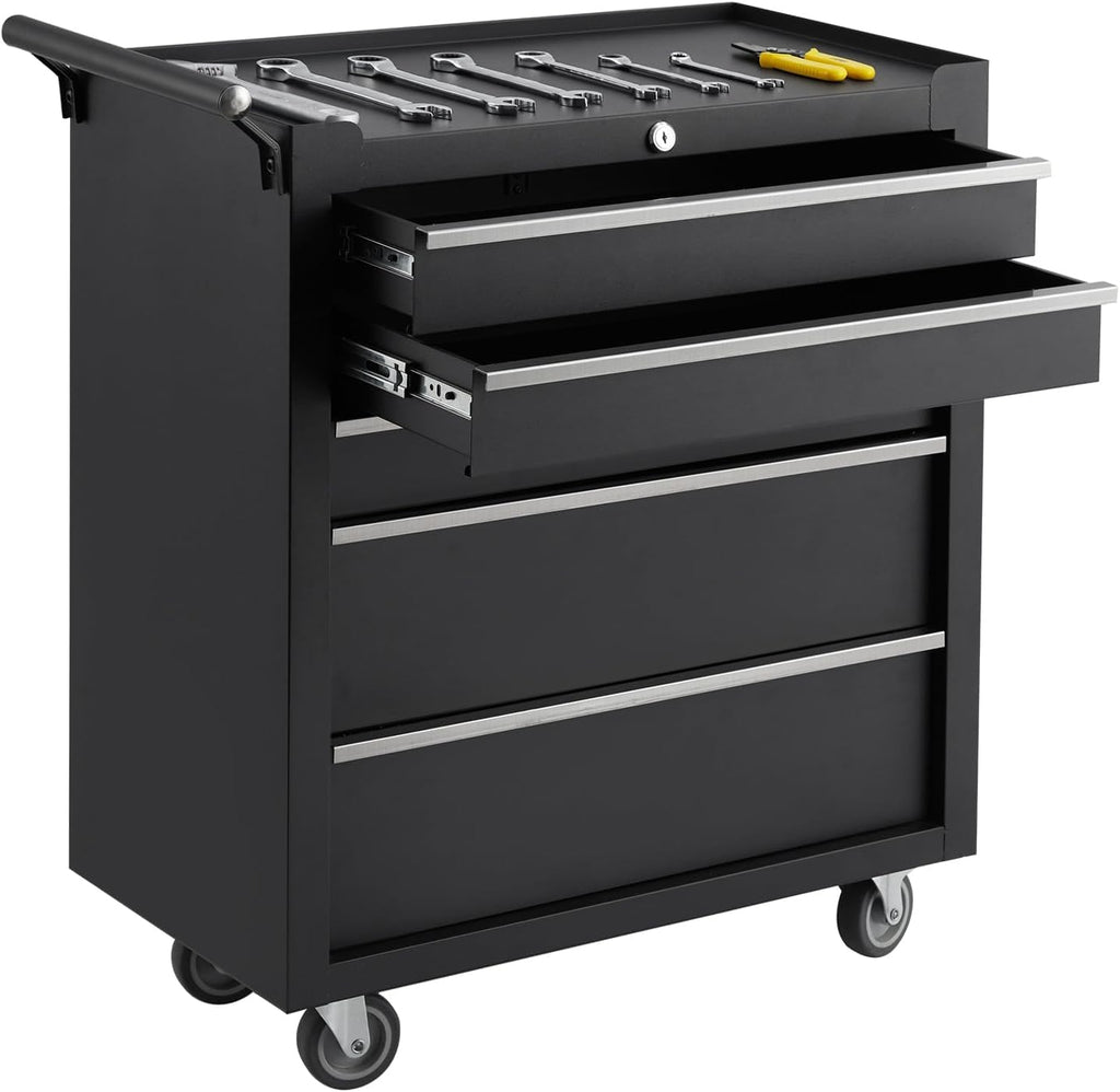 5-Drawer Tool Chest With Wheels, Rolling Tool Cart With Universal Wheels, Sliding Drawers and Protective Liner, Lockable Storage Cabinet for Garage, Workshop, Warehouse
