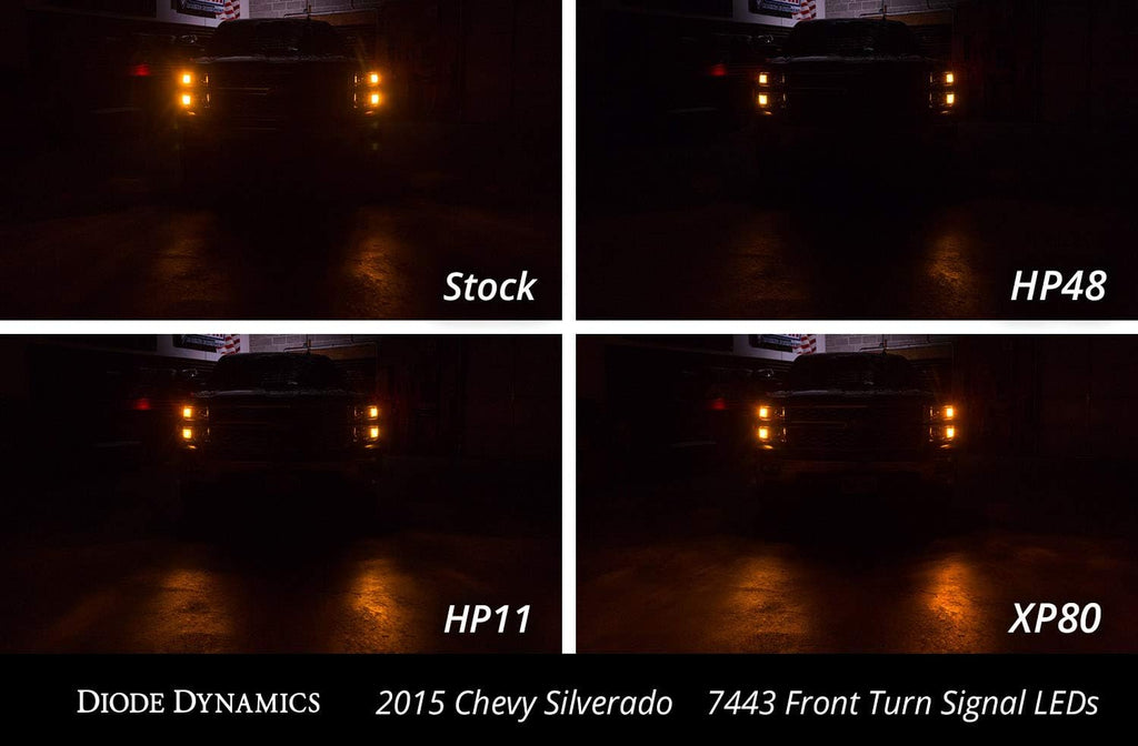 Diode Dynamics Front Turn Signal LEDs compatible with Chevrolet Silverado 2014-2018 (four), 7443 HP24 Switchback