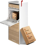 Cali USPS Compatible Mailbox, Snow White/Oak Package Mailbox, Anti-Theft Locking Parcel Drop Box for Porch Or Curbside, Large Mailbox for Packages, Weather-Sealed Powder Coated Steel