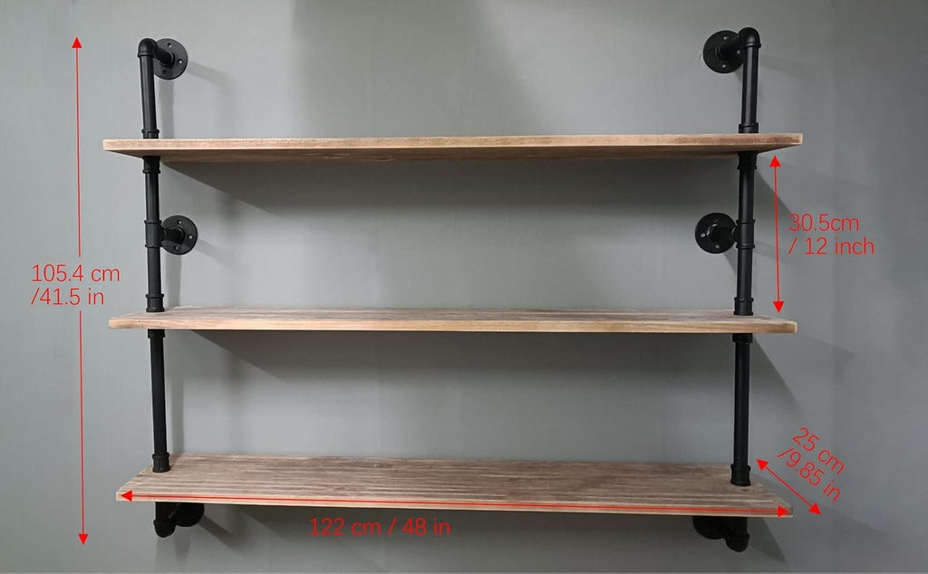 HDDFER Floating Shelves,Wall Mounted Rustic Wood Shelf,Pipe Shelves,Industrial Pipe Shelving with Real Wood Planks 48 inch Industrial Wall Shelves Hanging Bookshelf Farmhouse Kitchen Bar Shelving