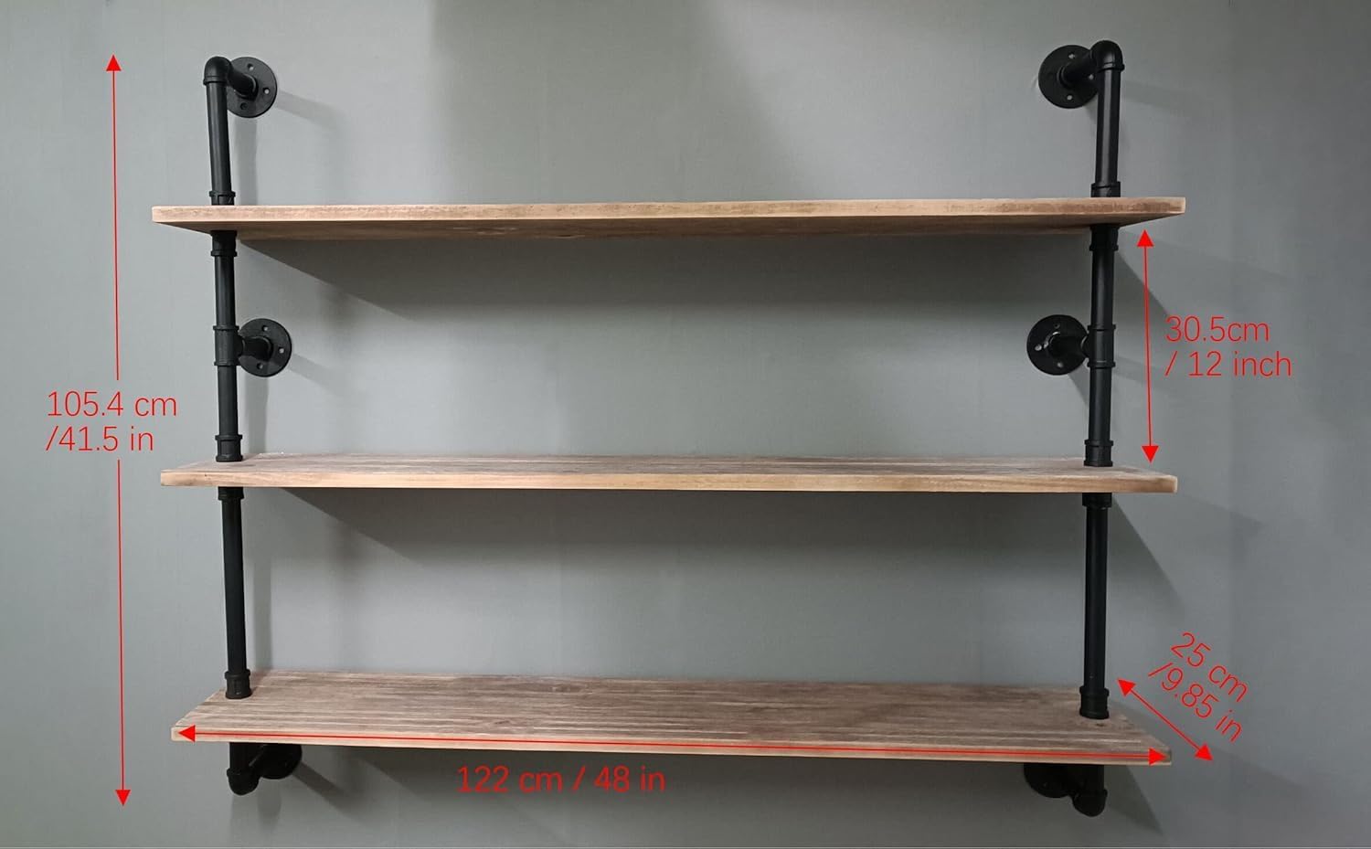 HDDFER Floating Shelves,Wall Mounted Rustic Wood Shelf,Pipe Shelves,Industrial Pipe Shelving with Real Wood Planks 48 inch Industrial Wall Shelves Hanging Bookshelf Farmhouse Kitchen Bar Shelving