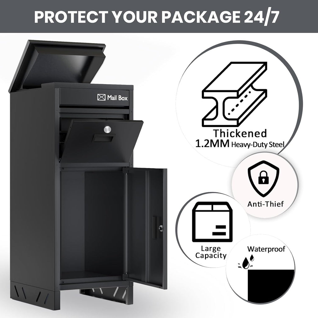 OZG Package Delivery Boxes for Outdoor, Parcel Drop Box with Heavy-Duty Steel, Waterproof, Anti-Theft Design, for Outside of Home/Shop/Office (15.7 * 37.8 * 15.7')