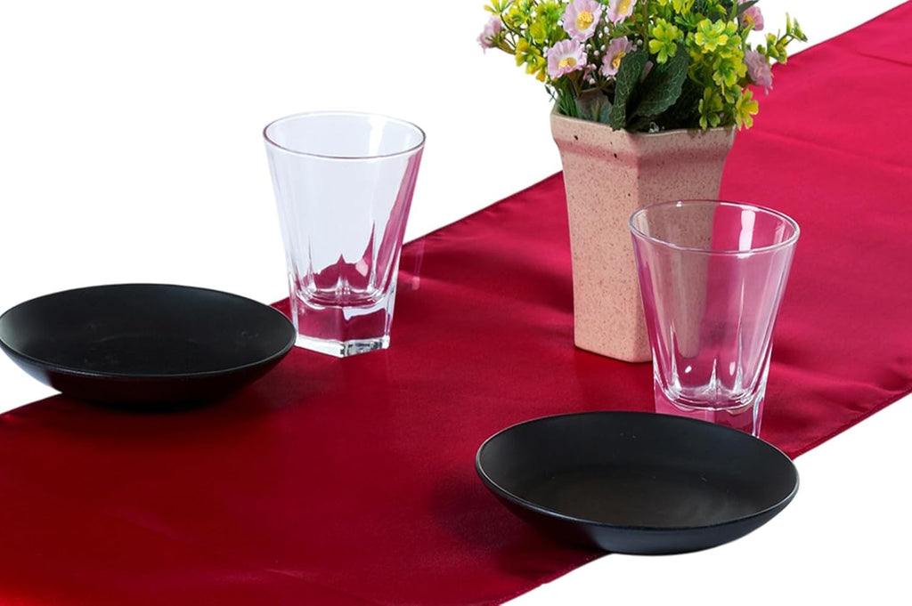 MDS 100 PCS Satin Table Runners 12 x 108 Inch Charmeuse Sateen Silk Table Runner for Indoor Outdoor Wedding Reception Birthday Graduation Party Event Banquet Dining Table Decoration - Apple Red