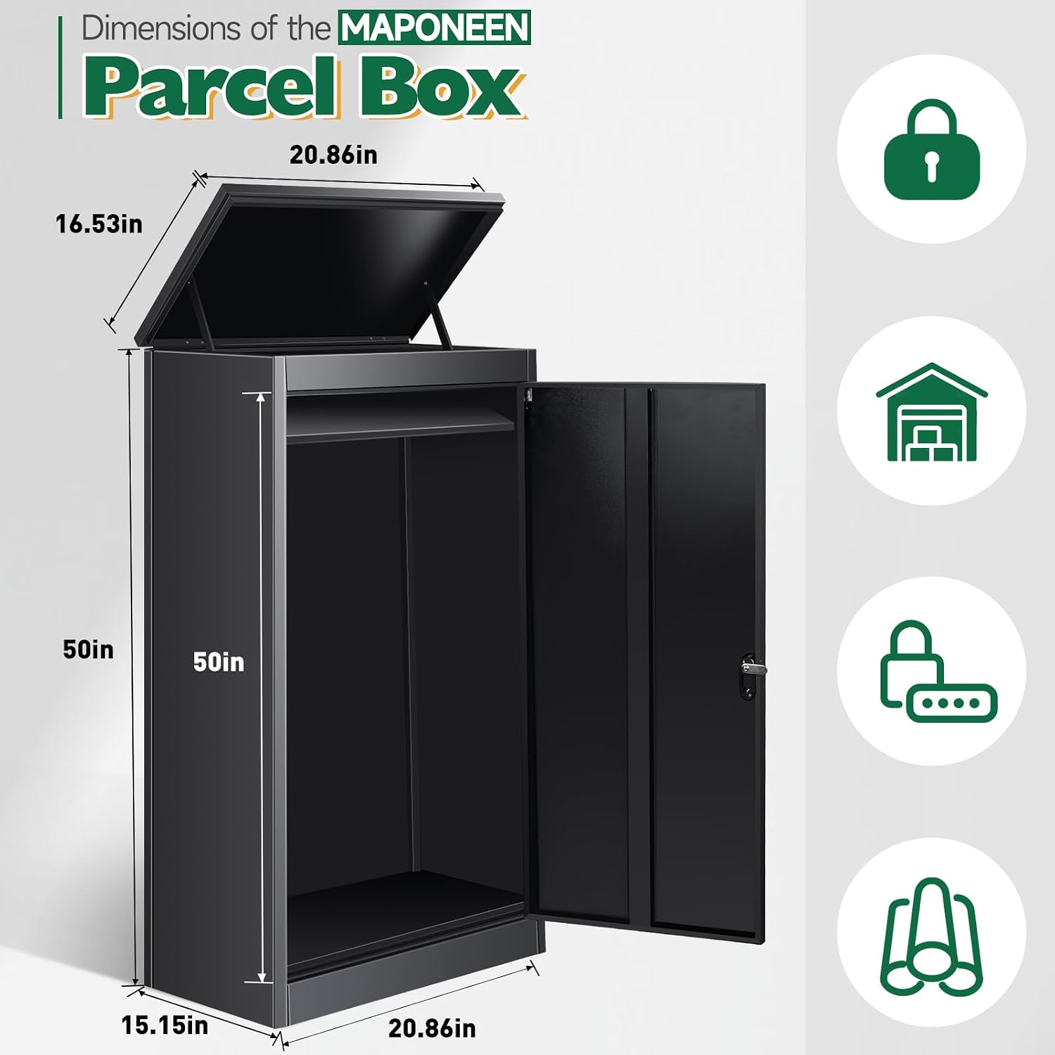 Package Delivery Boxes for Outside, Extra Large Black Parcel Drop Box with Coded Lock, Made of Steel Mailbox with Waterproof Anti-Theft Function, Not Easy Deformed for Home, Porch, Business, Curbside