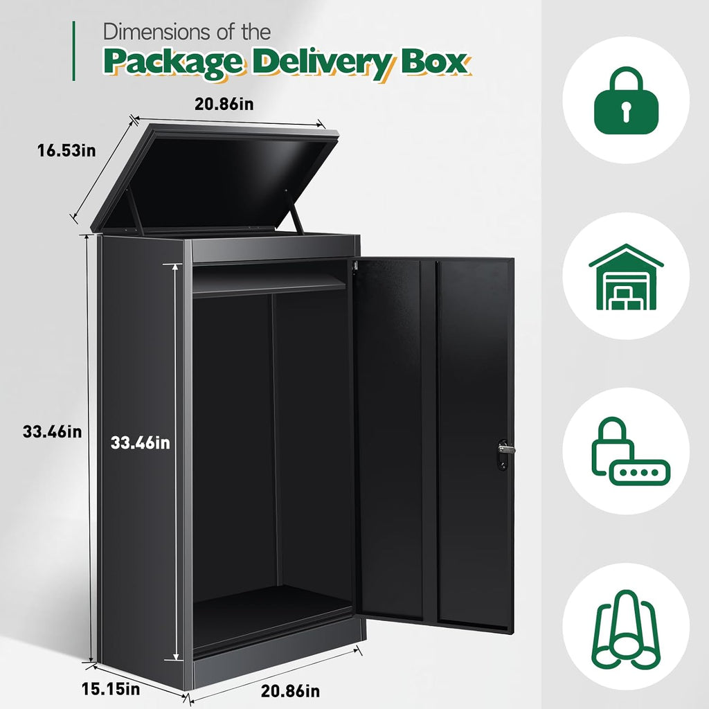 Package Delivery Boxes for Outside, Extra Large Black Parcel Drop Box with Coded Lock, Made of Steel Mailbox with Waterproof Anti-Theft Function, Not Easy Deformed for Home, Porch, Business, Curbside