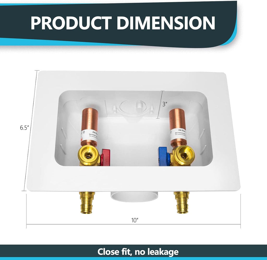 Washing Machine Outlet Box, Center Drain, 1/2 Inch Pex-A Inlet x 3/4 Inch MHT Outlet Connection, with Copper Water Hammer Arrestor (Pack of 5)