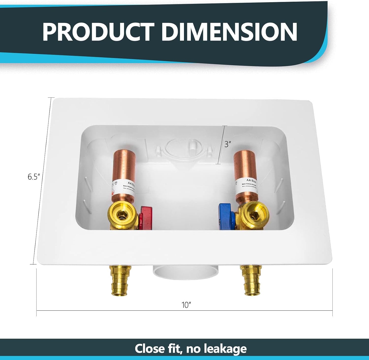Washing Machine Outlet Box, Center Drain, 1/2 Inch Pex-A Inlet x 3/4 Inch MHT Outlet Connection, with Copper Water Hammer Arrestor (Pack of 5)