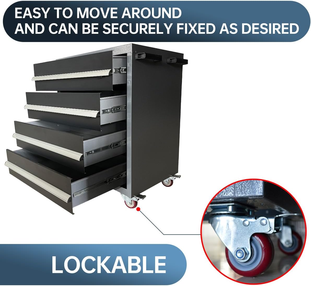 JZD Metal Rolling Tool Storage Cart on Wheels with 4 Lockable Drawers, Heavy Duty, for Garage Workshop, Black & Grey