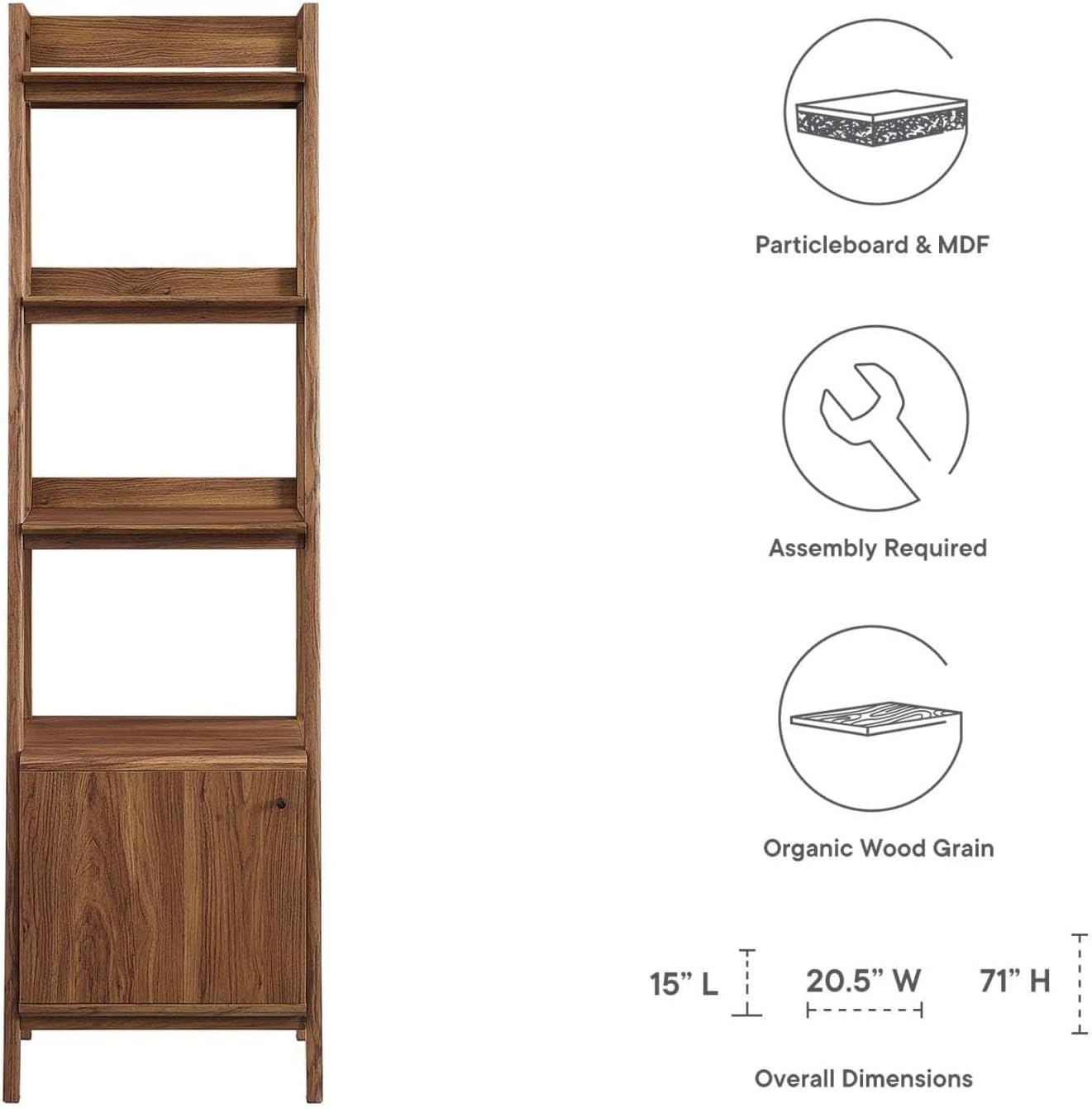 Modway 21' Bookshelf Display Case in Walnut