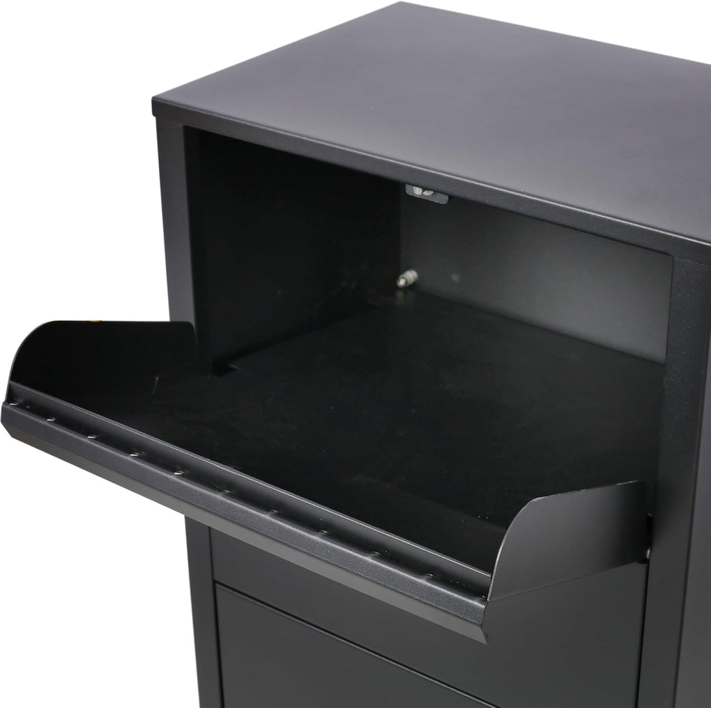 Heavy-Duty Parcel Mail Drop Box - Large, Lockable, Weatherproof Package Delivery Box for Home and Business, 10.5' x 15.5' x 41.3', Black, Ideal for Secure Express Mail Storage