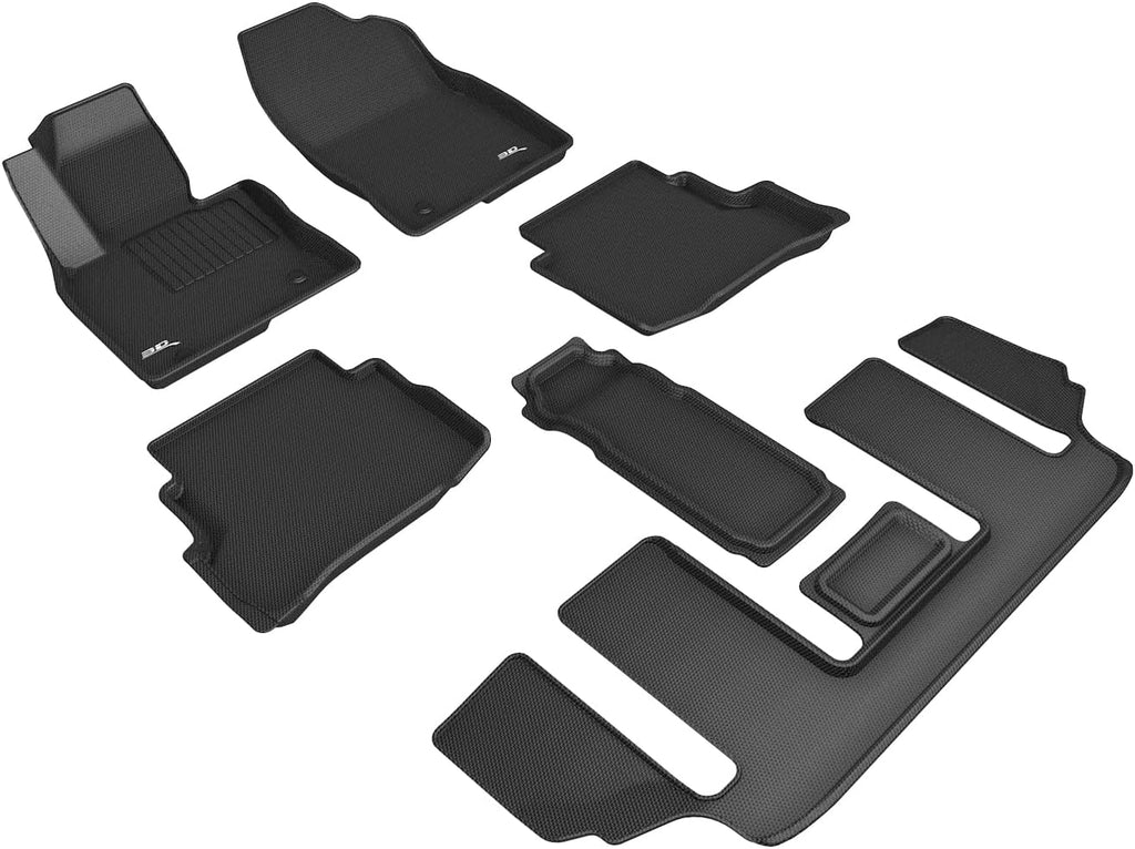 3D MAXpider Custom Fit All-Weather Floor Mats for Mazda CX-9 6-Seater 2016-2023 Kagu Series (1st, 2nd & 3rd Row, Black)