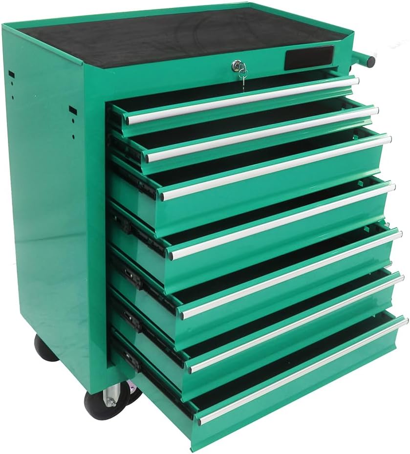 Rolling Tool Chest, 7-Drawer Rolling Tool Box with Interlock System and Wheels for Garage, Warehouse, Workshop, Repair Shop, Green Green